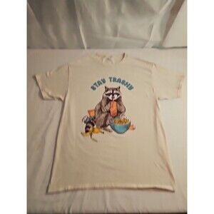 Stay Trashy Raccoon Trash Panda Short Sleeve T-Shirt Cream Beige Size L
